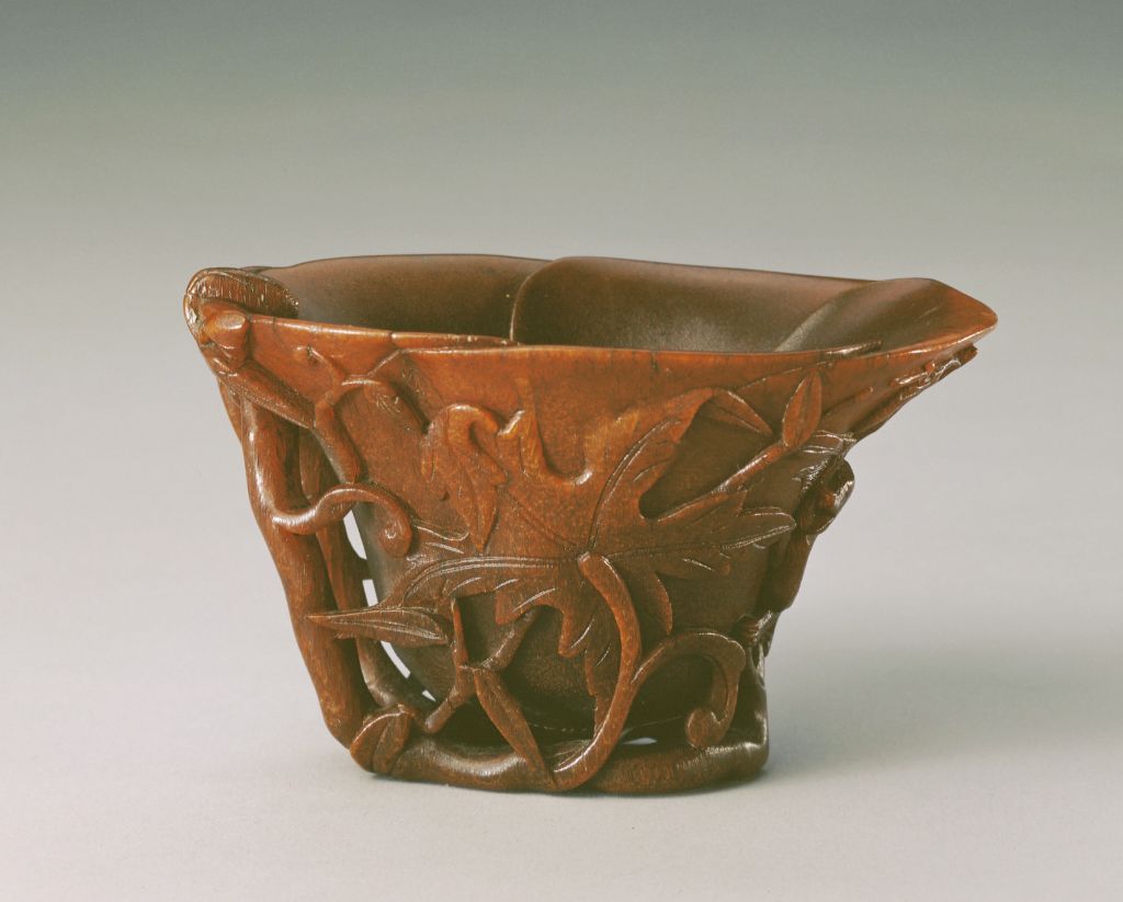 图片[2]-Rhinoceros horn carved sunflower bamboo dragon cup-China Archive